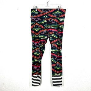 Adidas High Rise Leggings Multi Color Black and White Striped Waist Pocket XL